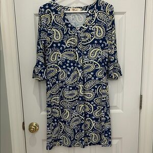 Blue and White Paisley Dress
